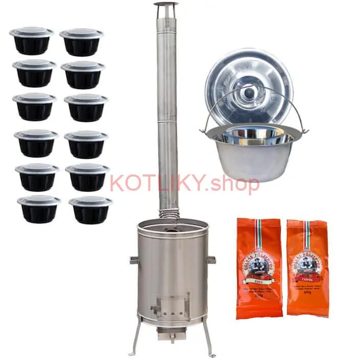 Nerezový kotlík 22 L (0,8 mm) INOX + nerezová kotlina 42 cm LUX + misky 12 ks + 2 x korenie na guláš 100 g