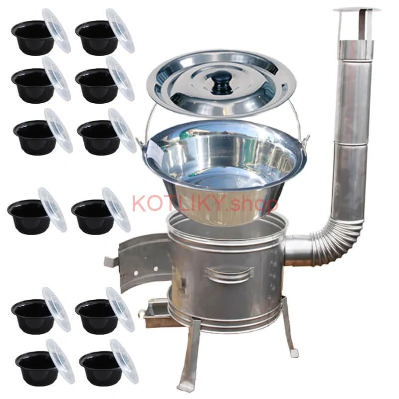 Nerezový kotlík 22 L (0,8 mm) INOX + Nerezová kotlina 42 INOX + misky 12 ks