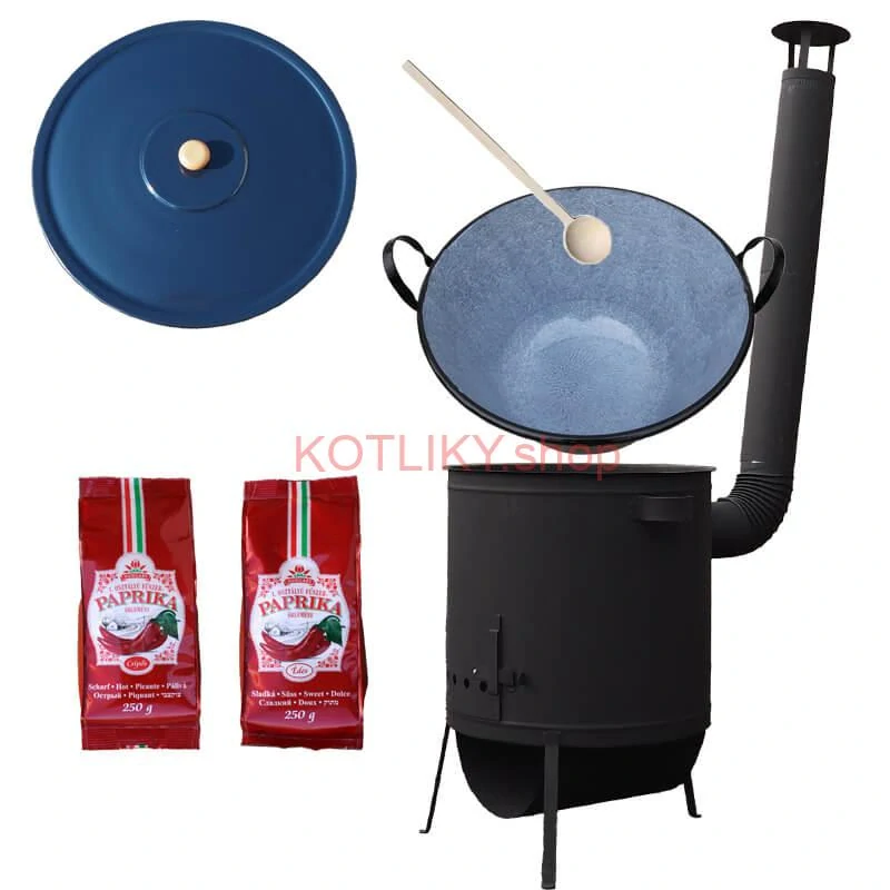 Smaltovaný kotol 60 L na zabíjačku + žiaruvzdorná kotlina 53 PLUS 600 4 MM + sladká a štipľavá paprika + vareška