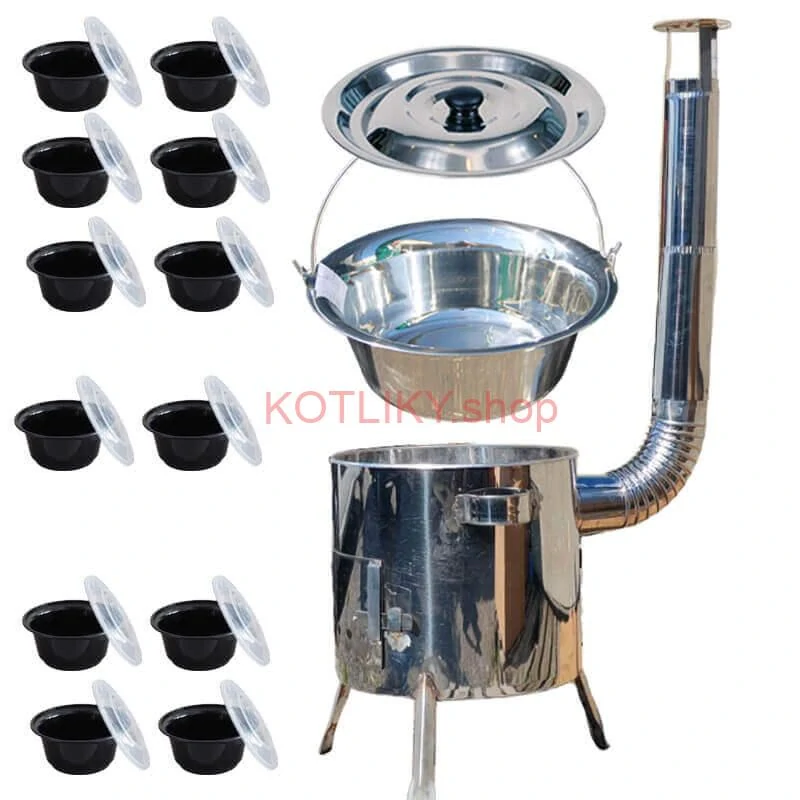 Nerezový kotlík 15 L (1,2 mm) INOX + Nerezová kotlina 36 INOX LUSTRO + misky 12 ks