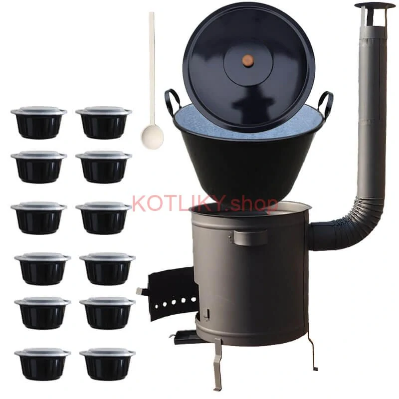 Smaltovaný kotol 70 L + hrubostenná kotlina 53 cm (2 mm) STRONG PLUS 600 + misky 12 ks