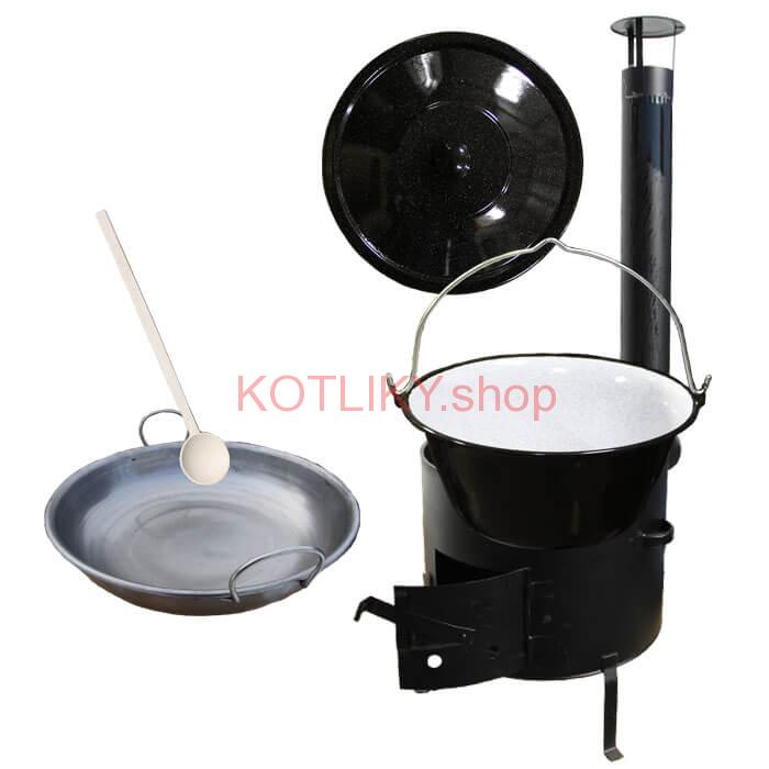 Smaltovaný kotlík 13 L (1,2 mm) + železná grilovacia panica s uškami GRILL PARTY