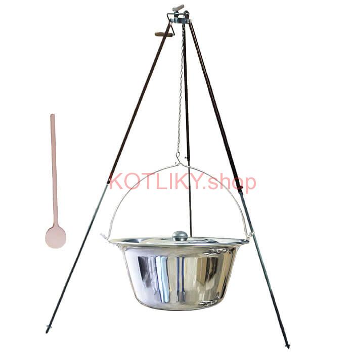Antikorový kotlík 20 L (1,2 mm) + teleskopická trojnožka s poistnou kladkou + pokrievka