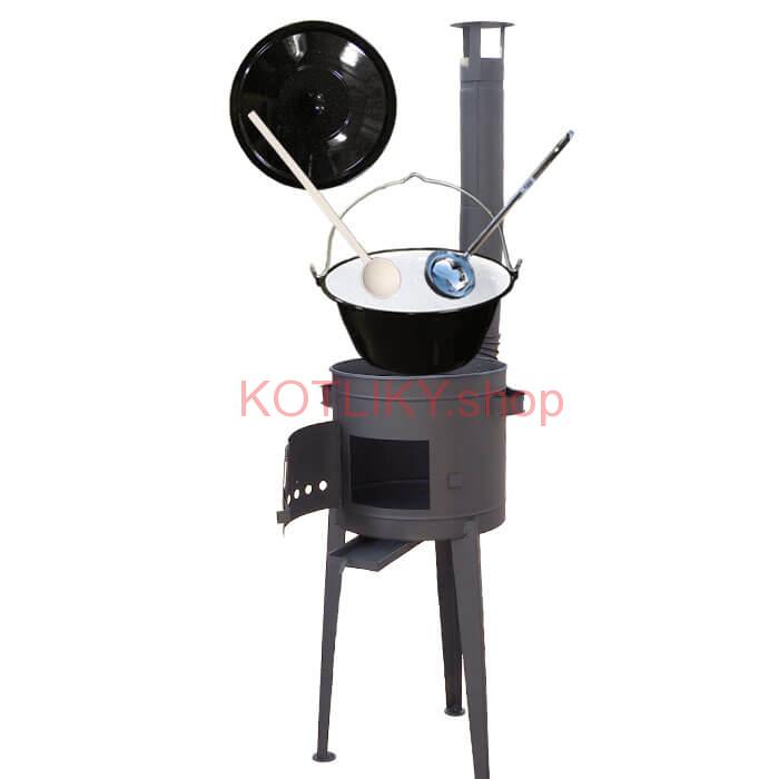 Smaltovaný kotlík 16 L (1,2 mm) + vysoká kotlina + vareška + naberačka zdarma!