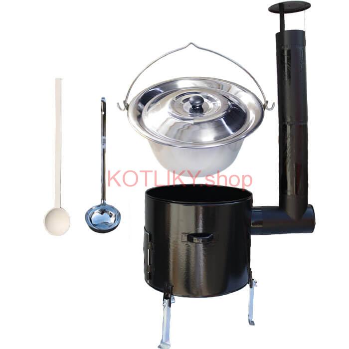 Antikorový kotlík 10 L (0,8 mm) + smaltovaná kotlina 31 cm + vareška a naberačka Easy party