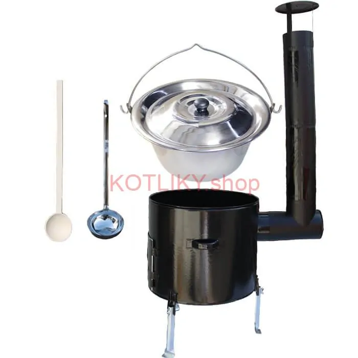 Antikorový kotlík 14 L (0,8 mm) + smaltovaná kotlina 36 cm + vareška a naberačka Easy party