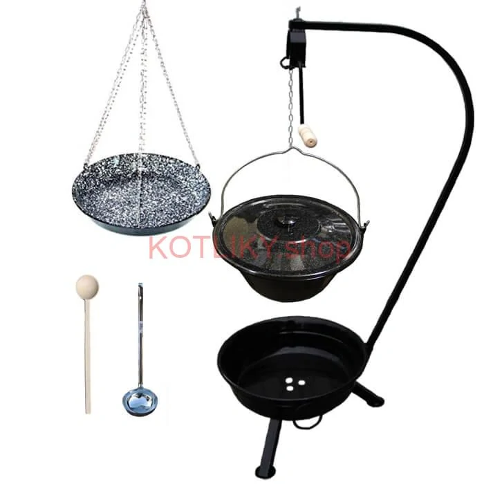 Smaltovaný kotlík 20 L (1,2 mm) + smaltovaná panvica + prenosné ohnisko